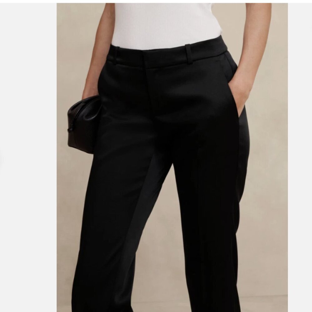 Banana Republic Black Satin Ryan Straight Leg Stretch Pants 8 PETITE RT$110 NEW - Picture 3 of 9